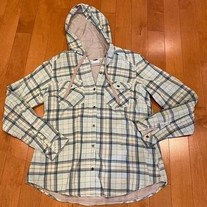 Columbia Plaid Hooded Button Down in Large
